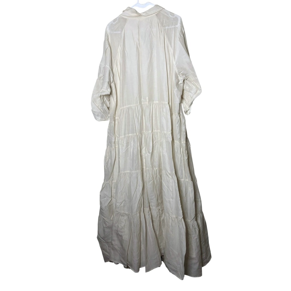 Samant Chauhan Ivory Floral Embroidered Cotton Silk Maxi Shirt Dress 22W NO BELT - Picture 2 of 13